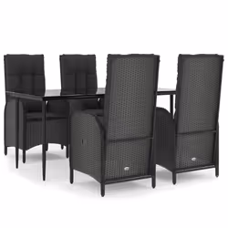 Set da Pranzo da Giardino 5 pz Nero con Cuscini in Polyrattancod mxl 76476 - Vista aggiuntiva 2