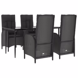 Set da Pranzo da Giardino 5 pz Nero con Cuscini in Polyrattancod mxl 76476 - Vista aggiuntiva 3