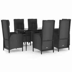 Set da Pranzo da Giardino 7 pz Nero con Cuscini in Polyrattancod mxl 100441 - Vista aggiuntiva 2
