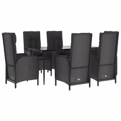 Set da Pranzo da Giardino 7 pz Nero con Cuscini in Polyrattancod mxl 100441 - Vista aggiuntiva 3