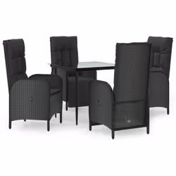 Set da Pranzo da Giardino 5 pz Nero con Cuscini in Polyrattancod mxl 124398 - Vista aggiuntiva 2