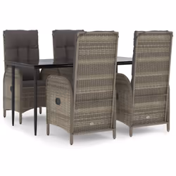 vidaXL Set da Pranzo Giardino 5pz Nero e Grigio con Cuscini Polyrattan - Vista aggiuntiva 2