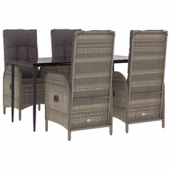 vidaXL Set da Pranzo Giardino 5pz Nero e Grigio con Cuscini Polyrattan - Vista aggiuntiva 3
