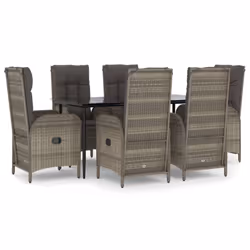 Set da Pranzo Giardino 7pz Nero e Grigio con Cuscini Polyrattancod mxl 124408 - Vista aggiuntiva 2