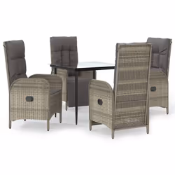 Set da Pranzo Giardino 5pz Nero e Grigio con Cuscini Polyrattancod mxl 100447 - Vista aggiuntiva 2