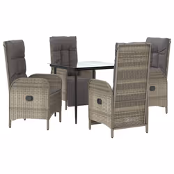 Set da Pranzo Giardino 5pz Nero e Grigio con Cuscini Polyrattancod mxl 100447 - Vista aggiuntiva 3