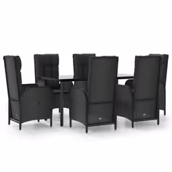 Set da Pranzo da Giardino 7 pz Nero con Cuscini in Polyrattancod mxl 76474 - Vista aggiuntiva 2