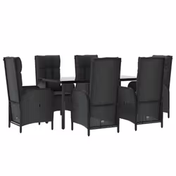 Set da Pranzo da Giardino 7 pz Nero con Cuscini in Polyrattancod mxl 76474 - Vista aggiuntiva 3