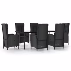 Set da Pranzo da Giardino 7 pz Nero con Cuscini in Polyrattancod mxl 100455 - Vista aggiuntiva 2