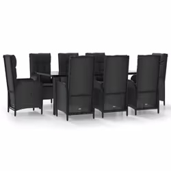 Set da Pranzo da Giardino 9 pz con Cuscini Nero in Polyrattancod mxl 125176 - Vista aggiuntiva 2