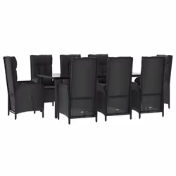 Set da Pranzo da Giardino 9 pz con Cuscini Nero in Polyrattancod mxl 125176 - Vista aggiuntiva 3