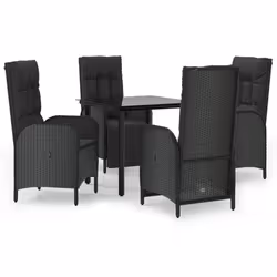 vidaXL Set da Pranzo da Giardino 5 pz Nero con Cuscini in Polyrattan - Vista aggiuntiva 2