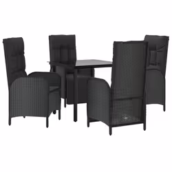 vidaXL Set da Pranzo da Giardino 5 pz Nero con Cuscini in Polyrattan - Vista aggiuntiva 3