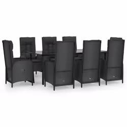 Set da Pranzo da Giardino 9 pz con Cuscini Nero in Polyrattancod mxl 124378 - Vista aggiuntiva 2