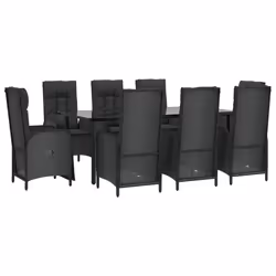 Set da Pranzo da Giardino 9 pz con Cuscini Nero in Polyrattancod mxl 124378 - Vista aggiuntiva 3
