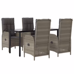Set da Pranzo Giardino 5pz Nero e Grigio con Cuscini Polyrattancod mxl 100445 - Vista aggiuntiva 3