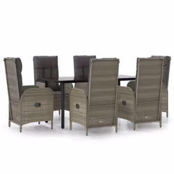 Set da Pranzo Giardino 7pz Nero e Grigio con Cuscini Polyrattancod mxl 77181 - Vista aggiuntiva 2