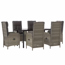 Set da Pranzo Giardino 7pz Nero e Grigio con Cuscini Polyrattancod mxl 77181 - Vista aggiuntiva 3