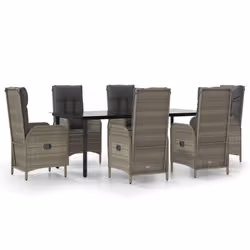 vidaXL Set da Pranzo Giardino 7pz Nero e Grigio con Cuscini Polyrattan - Vista aggiuntiva 2