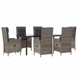 vidaXL Set da Pranzo Giardino 7pz Nero e Grigio con Cuscini Polyrattan - Vista aggiuntiva 3