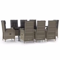 vidaXL Set da Pranzo Giardino 9pz con Cuscini Nero e Grigio Polyrattan - Vista aggiuntiva 2