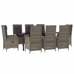 vidaXL Set da Pranzo Giardino 9pz con Cuscini Nero e Grigio Polyrattan - Vista aggiuntiva 3