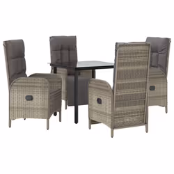 vidaXL Set da Pranzo Giardino 5pz Nero e Grigio con Cuscini Polyrattan - Vista aggiuntiva 3
