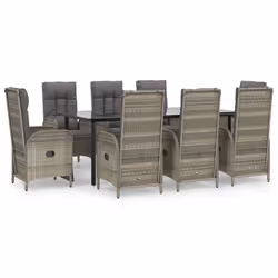 vidaXL Set da Pranzo Giardino 9pz con Cuscini Nero e Grigio Polyrattan - Vista aggiuntiva 2