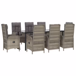vidaXL Set da Pranzo Giardino 9pz con Cuscini Nero e Grigio Polyrattan - Vista aggiuntiva 3