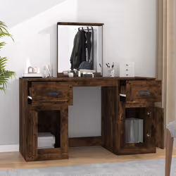 vidaXL Toeletta con Specchio Rovere Fumo 130x50x132,5 cm - Vista aggiuntiva 3