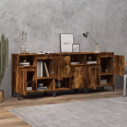 vidaXL Credenze 3pz Rovere Fumo 60x35x70 cm in Legno Multistrato - Vista aggiuntiva 3