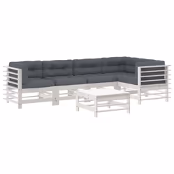 vidaXL Set Divani da Giardino 6pz con Cuscini in Legno Massello Bianco - Vista aggiuntiva 2