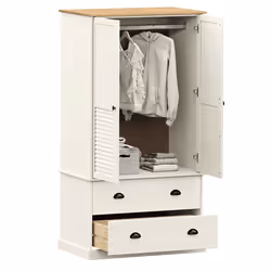 vidaXL Armadio VIGO 90x55x170 cm in Legno Massello di Pino Bianco - Vista aggiuntiva 3