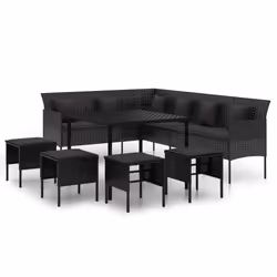vidaXL Set da Pranzo da Giardino 6 pz con Cuscini Nero in Polyrattan - Vista aggiuntiva 3