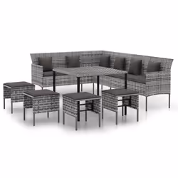 Set da Pranzo da Giardino 6 pz con Cuscini in Polyrattan Grigiocod mxl 124474 - Vista aggiuntiva 2
