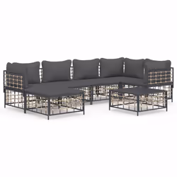 Set Divani da Giardino 7 pz con Cuscini Antracite in Polyrattancod mxl 76571 - Vista aggiuntiva 2