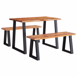 vidaXL Set da Pranzo 3 pz con Bordi Vivi in Legno Massello di Acacia - Vista aggiuntiva 2