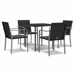 vidaXL Set Pranzo da Giardino 5pz con Cuscini in Polyrattan e Acciaio - Vista aggiuntiva 2