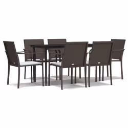 vidaXL Set Pranzo da Giardino 7 pz con Cuscini in Polyrattan e Acciaio - Vista aggiuntiva 2