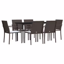 vidaXL Set Pranzo da Giardino 7 pz con Cuscini in Polyrattan e Acciaio - Vista aggiuntiva 3