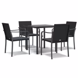 vidaXL Set Pranzo da Giardino 5pz con Cuscini in Polyrattan e Acciaio - Vista aggiuntiva 2
