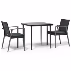 vidaXL Set Pranzo da Giardino 3pz con Cuscini in Polyrattan e Acciaio - Vista aggiuntiva 2
