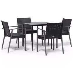 vidaXL Set Pranzo da Giardino 5pz con Cuscini in Polyrattan e Acciaio - Vista aggiuntiva 2