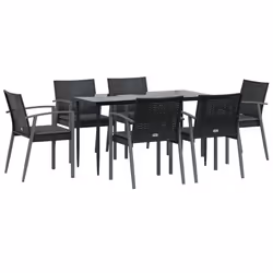 vidaXL Set Pranzo da Giardino 7 pz con Cuscini in Polyrattan e Acciaio - Vista aggiuntiva 3