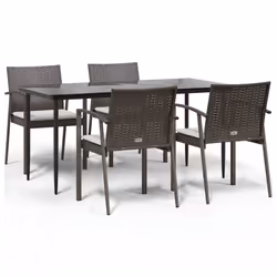 vidaXL Set Pranzo da Giardino 5pz con Cuscini in Polyrattan e Acciaio - Vista aggiuntiva 2