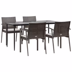 vidaXL Set Pranzo da Giardino 5pz con Cuscini in Polyrattan e Acciaio - Vista aggiuntiva 3