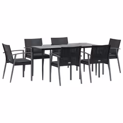 vidaXL Set Pranzo da Giardino 7 pz con Cuscini in Polyrattan e Acciaio - Vista aggiuntiva 3