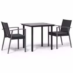 vidaXL Set Pranzo da Giardino 3pz con Cuscini in Polyrattan e Acciaio - Vista aggiuntiva 2