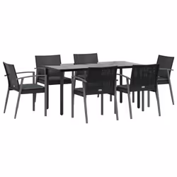 vidaXL Set Pranzo da Giardino 7 pz con Cuscini in Polyrattan e Acciaio - Vista aggiuntiva 3