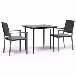 vidaXL Set Pranzo da Giardino 3pz con Cuscini in Polyrattan e Acciaio - Vista aggiuntiva 2